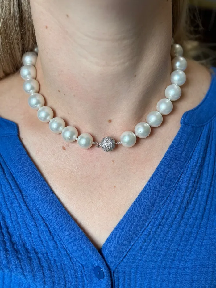 Necklaces Not Signed Gold 14mm to 178mm South Sea Pearl Diamond Necklace