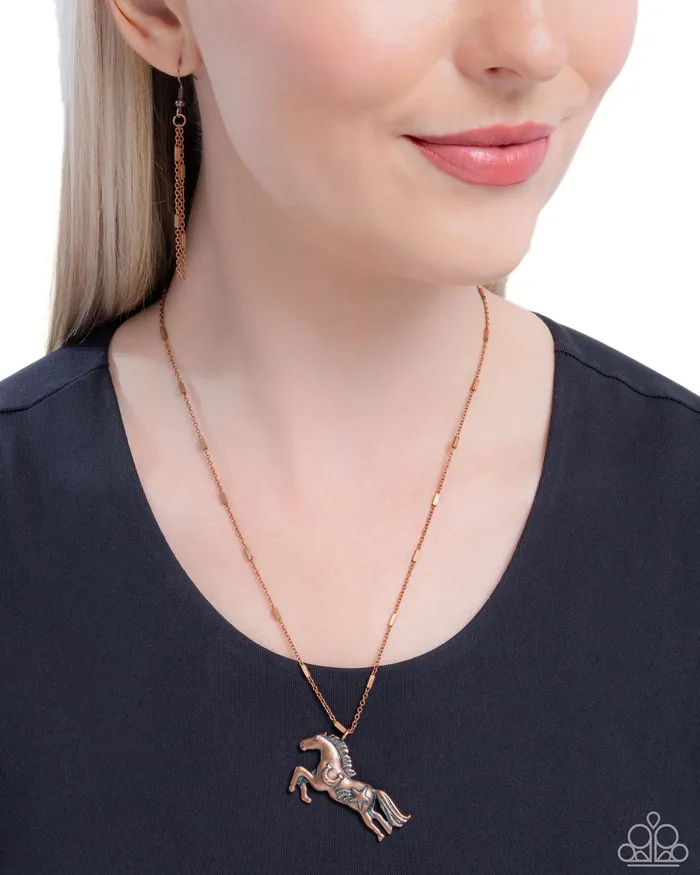 Necklaces Paparazzi Accessories Stallion Spotlight Copper Horse Necklace Jewelry by Bretta Necklaces Paparazzi Accessories Stallion Spotlight Copper Horse Necklace Jewelry by Bretta