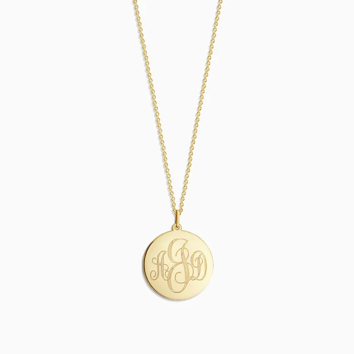Necklaces Sandy Steven Engravers Engravable 78 inch 14k Yellow Gold InterlockingScript Monogram Disc Charm Necklace Necklaces Sandy Steven Engravers Engravable 78 inch 14k Yellow Gold InterlockingScript Monogram Disc Charm Necklace