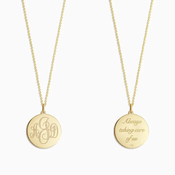 Necklaces Sandy Steven Engravers Engravable 78 inch 14k Yellow Gold InterlockingScript Monogram Disc Charm Necklace