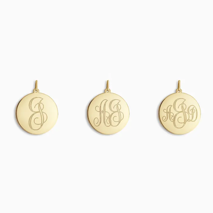 Necklaces Sandy Steven Engravers Engravable 78 inch 14k Yellow Gold InterlockingScript Monogram Disc Charm Necklace