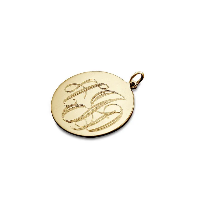 Necklaces Sandy Steven Engravers Engravable 78 inch 14k Yellow Gold InterlockingScript Monogram Disc Charm Necklace