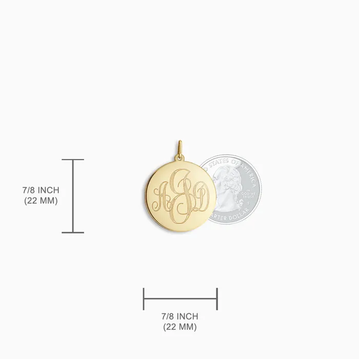Necklaces Sandy Steven Engravers Engravable 78 inch 14k Yellow Gold InterlockingScript Monogram Disc Charm Necklace