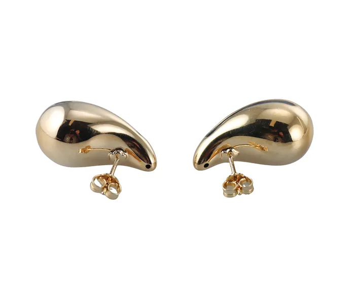 Not Signed Earrings Yellow Gold Black Stripe Enamel Medium Teardrop Earrings