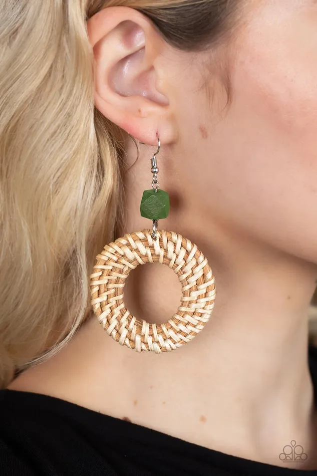 Paparazzi Accessories Earrings Wildly Wicker Green Earrings Jewelry by Bretta