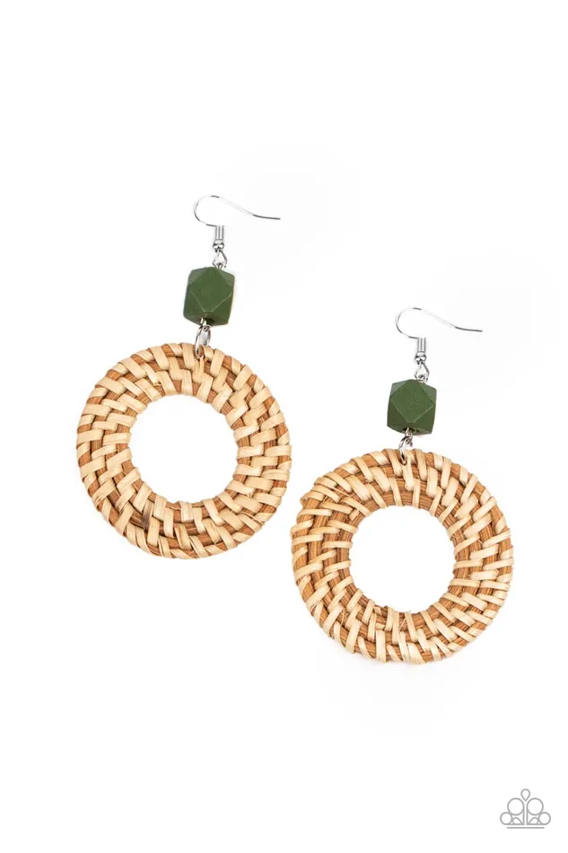 Paparazzi Accessories Earrings Wildly Wicker Green Earrings Jewelry by Bretta