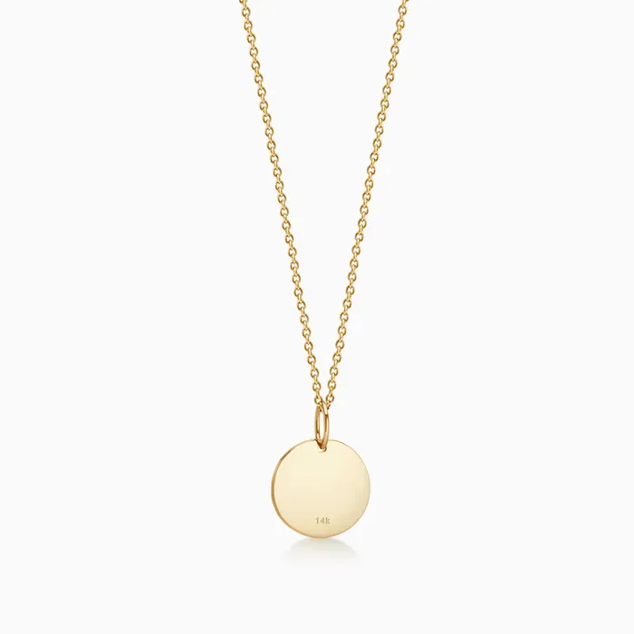 Sandy Steven Engravers Necklaces 12 inch Engravable 14k Gold Disc Charm Necklace with Diamond Cross Small