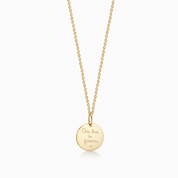 Sandy Steven Engravers Necklaces 12 inch Engravable 14k Gold Disc Charm Necklace with Diamond Cross Small