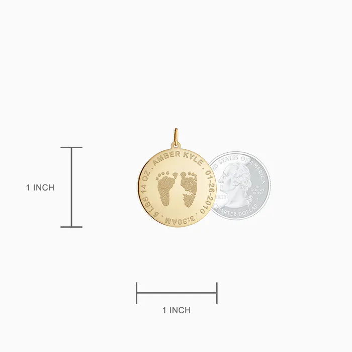 Sandy Steven Engravers Necklaces Custom Engraved 1 inch 14k Yellow Gold Actual Baby Footprint Charm Necklace