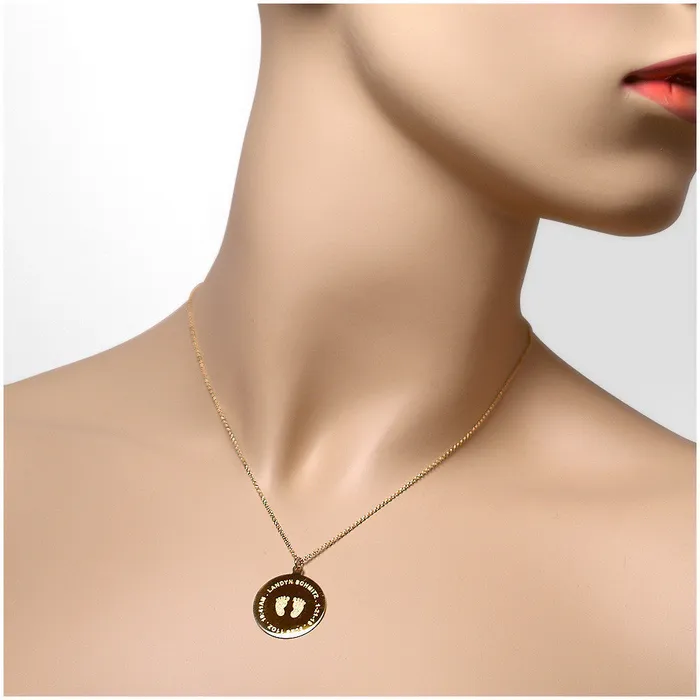 Sandy Steven Engravers Necklaces Custom Engraved 1 inch 14k Yellow Gold Actual Baby Footprint Charm Necklace