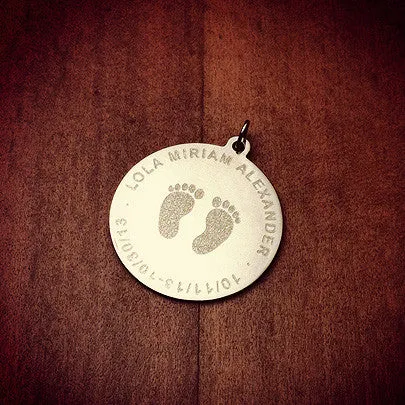 Sandy Steven Engravers Necklaces Custom Engraved 1 inch 14k Yellow Gold Actual Baby Footprint Charm Necklace