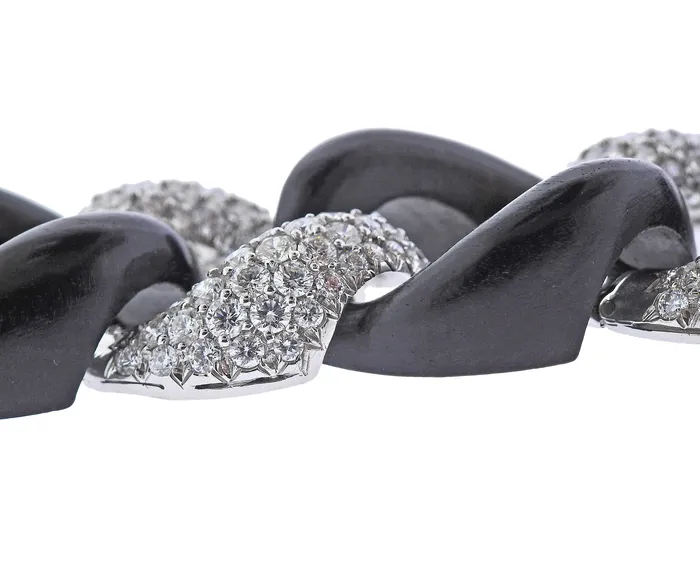 Seaman Schepps Diamond Ebony Wood Link Gold Bracelet Seaman Schepps Bracelets Seaman Schepps Diamond Ebony Wood Link Gold Bracelet Seaman Schepps Bracelets