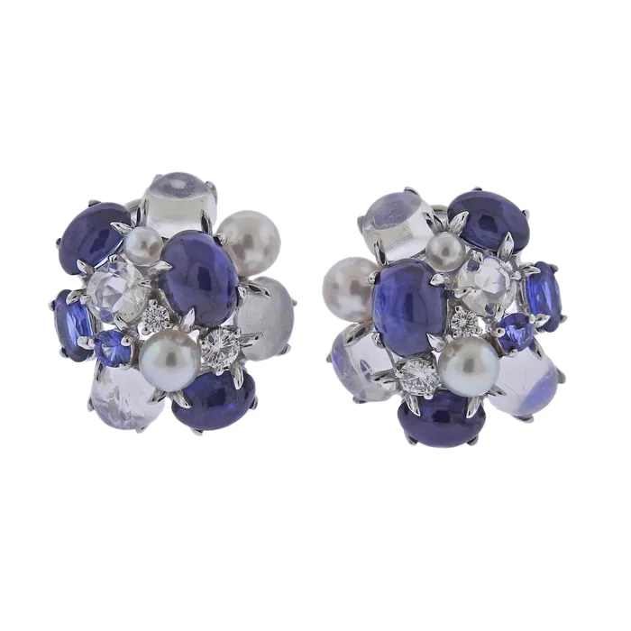Seaman Schepps Seaman Schepps Bubble Moonstone Sapphire Diamond Pearl Gold Earrings Earrings Seaman Schepps Seaman Schepps Bubble Moonstone Sapphire Diamond Pearl Gold Earrings Earrings