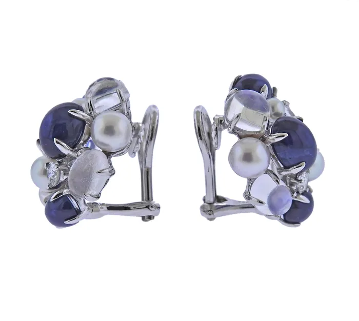Seaman Schepps Seaman Schepps Bubble Moonstone Sapphire Diamond Pearl Gold Earrings Earrings