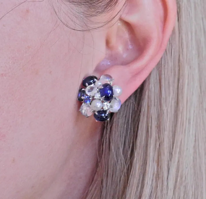 Seaman Schepps Seaman Schepps Bubble Moonstone Sapphire Diamond Pearl Gold Earrings Earrings