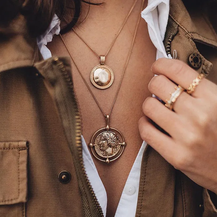 UrbanVinta Vintage Portrait Coin Layered Necklace Necklaces