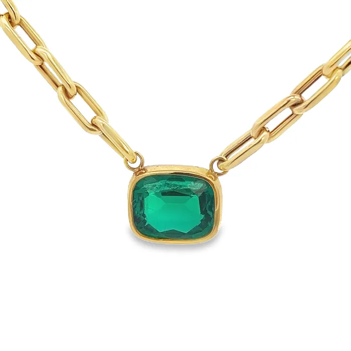 YaninaCo Jewelry Necklaces Bezeled Cushion Emerald Necklace