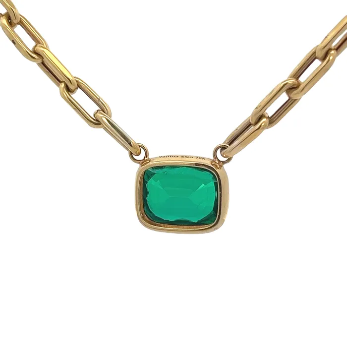 YaninaCo Jewelry Necklaces Bezeled Cushion Emerald Necklace