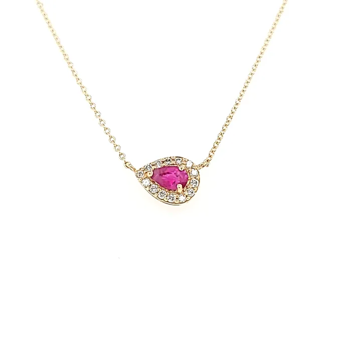 14k Yellow Gold Pear Shaped Ruby Diamond Necklace I3962 Bassali Necklaces