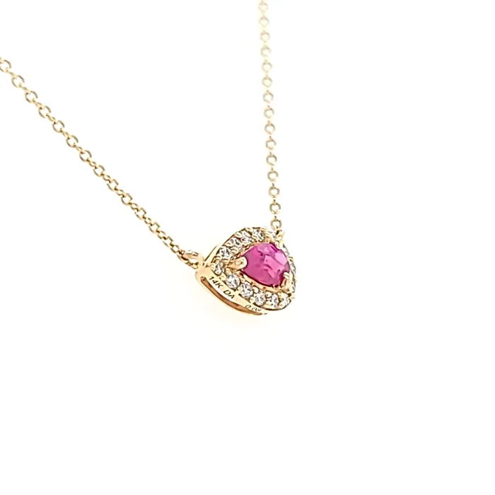 14k Yellow Gold Pear Shaped Ruby Diamond Necklace I3962 Bassali Necklaces
