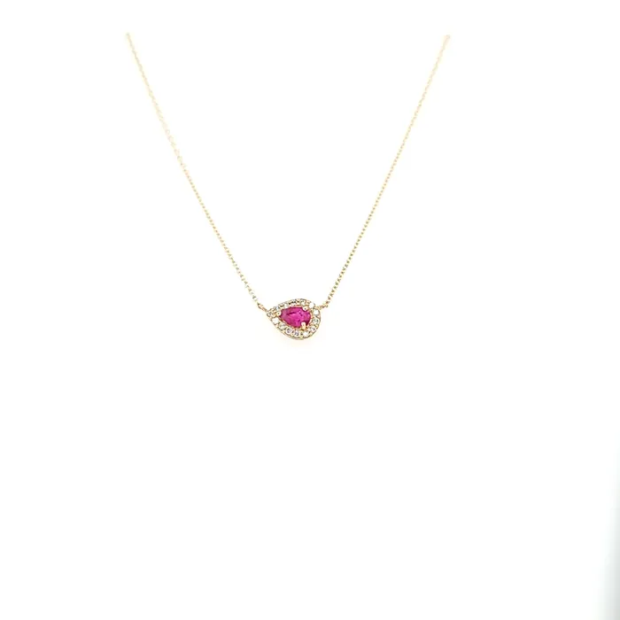 14k Yellow Gold Pear Shaped Ruby Diamond Necklace I3962 Bassali Necklaces