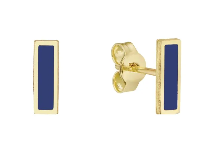 14k Yellow Gold Rectangle Lapis Stud Earrings I7774 AN Earrings