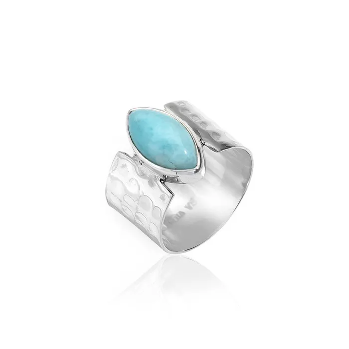 7x14 MM Larimar 925 Sterling Silver Wide Band Bold Ring YoTreasure Rings