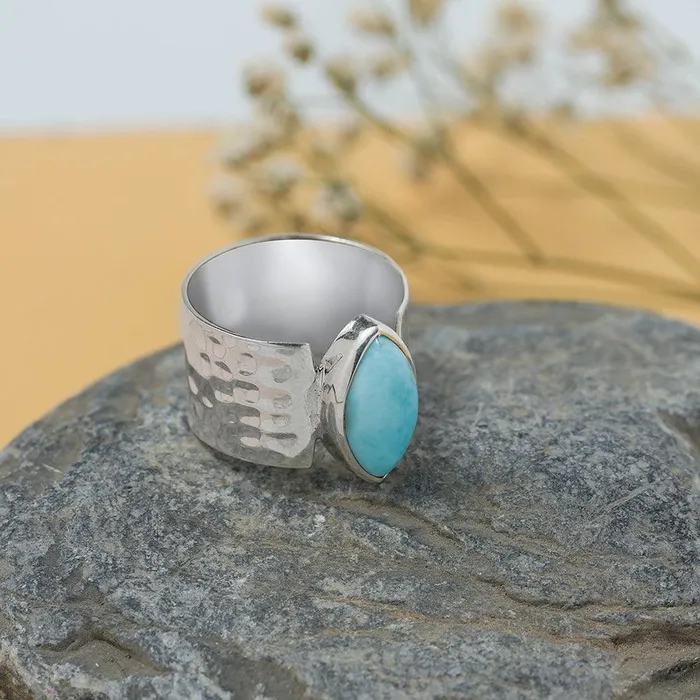 7x14 MM Larimar 925 Sterling Silver Wide Band Bold Ring YoTreasure Rings