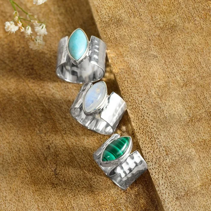 7x14 MM Larimar 925 Sterling Silver Wide Band Bold Ring YoTreasure Rings