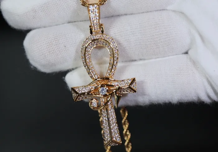 Ankh Necklace Ankh Pendant Iced Out Ankh Egyptian Eye Pendant Eye of Horus Pendant Lab Diamonds London Necklaces