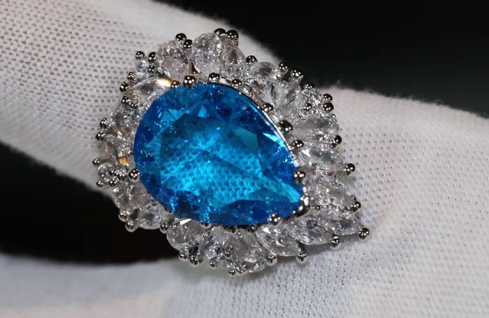Aquamarine Blue Diamond Ring Womens Blue Teardrop Diamond Ring Lab Diamonds London Rings