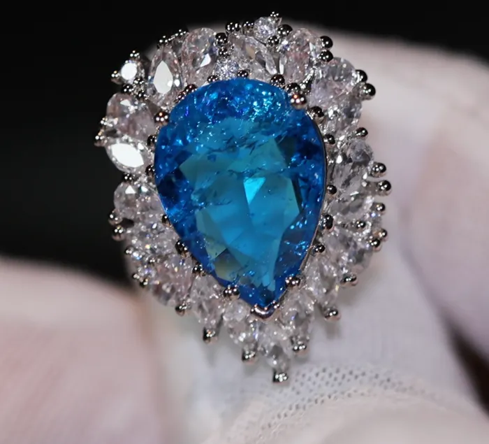Aquamarine Blue Diamond Ring Womens Blue Teardrop Diamond Ring Lab Diamonds London Rings