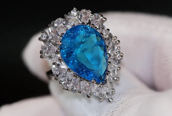 Aquamarine Blue Diamond Ring Womens Blue Teardrop Diamond Ring Lab Diamonds London Rings