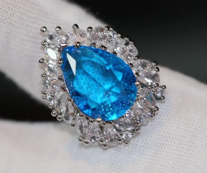 Aquamarine Blue Diamond Ring Womens Blue Teardrop Diamond Ring Lab Diamonds London Rings