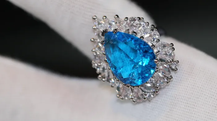 Aquamarine Blue Diamond Ring Womens Blue Teardrop Diamond Ring Lab Diamonds London Rings