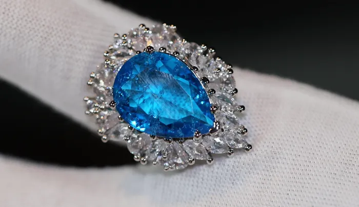 Aquamarine Blue Diamond Ring Womens Blue Teardrop Diamond Ring Lab Diamonds London Rings