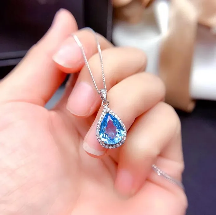 Aquamarine Diamond Necklace Womens Aquamarine Necklace Teardrop Necklace Blue Diamond Pendant Pear Diamond Pendant Teardrop Pendant Minx London Necklaces