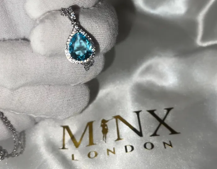 Aquamarine Diamond Necklace Womens Aquamarine Necklace Teardrop Necklace Blue Diamond Pendant Pear Diamond Pendant Teardrop Pendant Minx London Necklaces