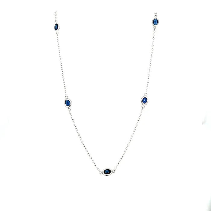 Armand Jacoby Necklaces White Gold Sapphire Bezel Station Necklace I7516