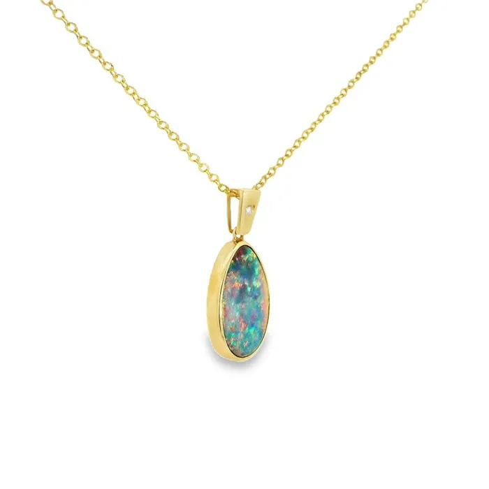 Australian Doublet Opal Pendant Set in 14K Yellow Gold Australian Opal Cutters PreStyled Sets
