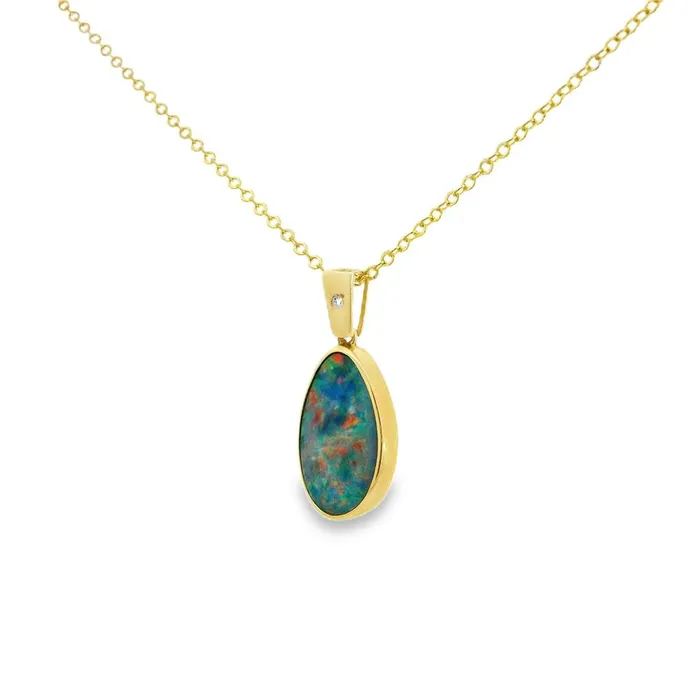 Australian Doublet Opal Pendant Set in 14K Yellow Gold Australian Opal Cutters PreStyled Sets