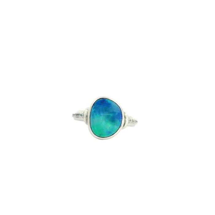 Australian Doublet Opal Ring Set in Sterling Silver Australian Opal Cutters Rings