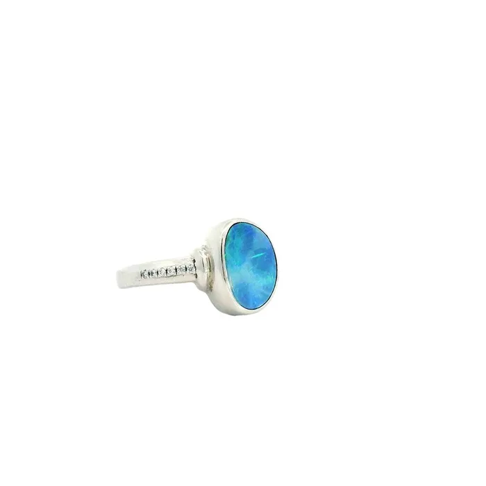 Australian Doublet Opal Ring Set in Sterling Silver Australian Opal Cutters Rings Australian Doublet Opal Ring Set in Sterling Silver Australian Opal Cutters Rings