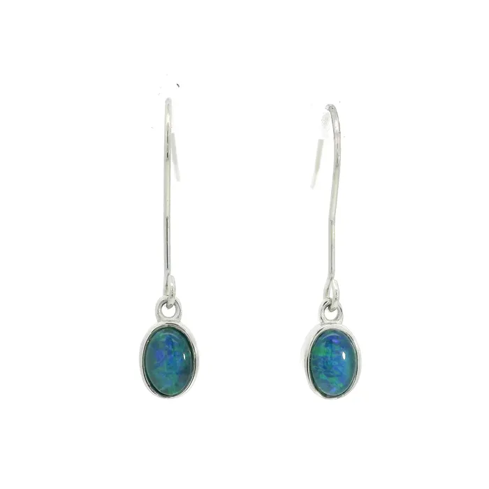 Australian Opal Cutters Australian Opal 7 x 5 mm Triplet Earrings Set in Stainless Steel GreenBlue Earrings Australian Opal Cutters Australian Opal 7 x 5 mm Triplet Earrings Set in Stainless Steel GreenBlue Earrings