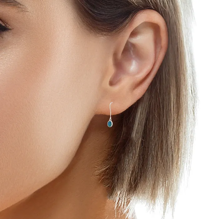Australian Opal Cutters Australian Opal 7 x 5 mm Triplet Earrings Set in Stainless Steel GreenBlue Earrings