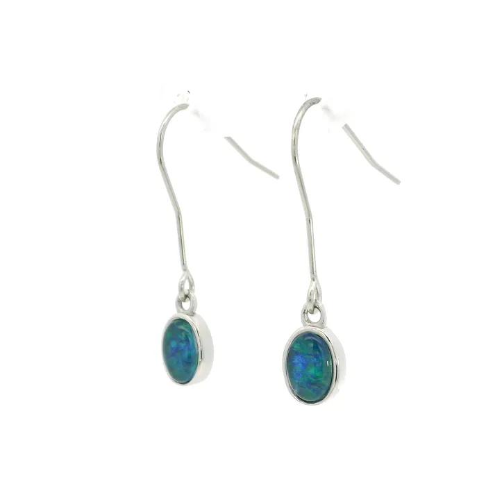 Australian Opal Cutters Australian Opal 7 x 5 mm Triplet Earrings Set in Stainless Steel GreenBlue Earrings
