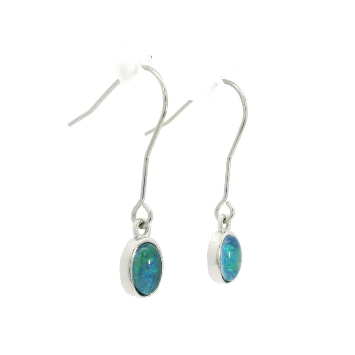 Australian Opal Cutters Australian Opal 7 x 5 mm Triplet Earrings Set in Stainless Steel GreenBlue Earrings