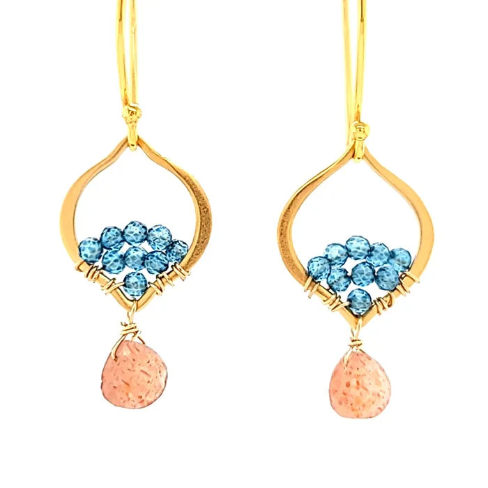 AVF Earrings AVF Gold Petite Moroccan Style Beaded Blue Quartz Sunstone Drop Earrings SI3739 AVF Earrings AVF Gold Petite Moroccan Style Beaded Blue Quartz Sunstone Drop Earrings SI3739