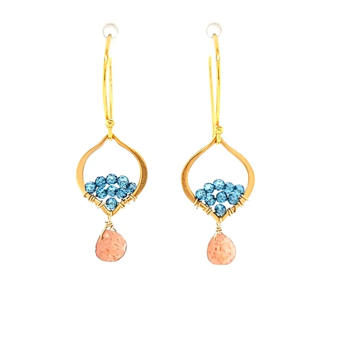 AVF Earrings AVF Gold Petite Moroccan Style Beaded Blue Quartz Sunstone Drop Earrings SI3739 AVF Earrings AVF Gold Petite Moroccan Style Beaded Blue Quartz Sunstone Drop Earrings SI3739