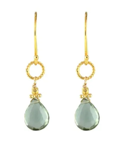 AVF Earrings AVF Gold Twisted Link Green Quartz Earrings SI6767
